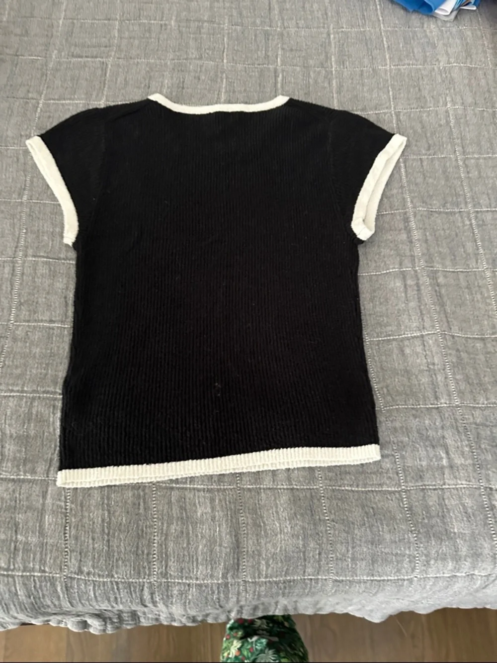 J. Crew Black Short-Sleeve Knit Top with White Trim - Picture 4 of 4